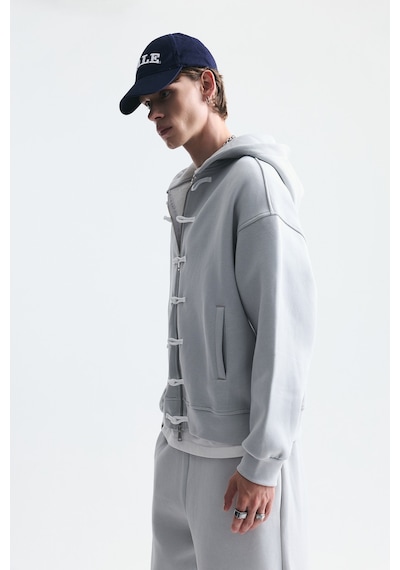 Süslü Düğme Sweatshirt Ve Barrel Fit Eşofman Takım Taş Rengi