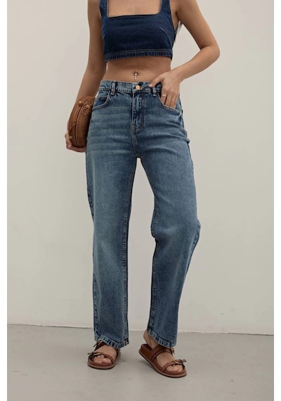 Premium Mide Blue Mom Fit Jeans Mide Blue