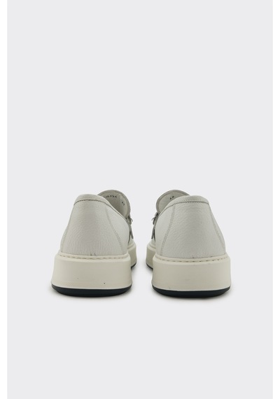 Derinet Comfort Taban Hakiki Deri Tokalı Erkek Loafer Beyaz Beyaz