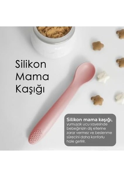 Meleni Baby Vakumlu Silikon Bebek Mama Kasesi - Vakum Tabanlı Kase - Silikon Diş Kaşıyıcı Kaşık - Pembe Genel