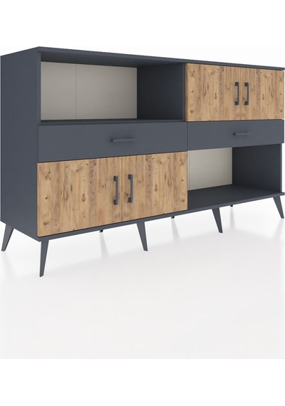 Hyperion Konsol 8 Raflı 3 Çekmeceli Tek Kapaklı 176x44x99 Antras Antrasit-çam/antrasit Hyperion Konsol 8 Raflı 3 Çekmeceli Tek Kapaklı 176x44x99 Antras Antrasit-çam/antrasit