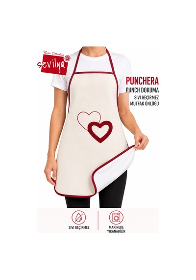 Punchera 2li Paket Punch Nakışlı Sıvı Su Geçirmez Mutfak Önlüğü Kalp