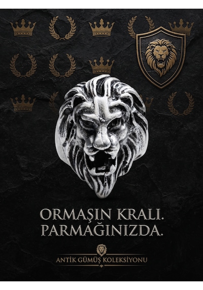 Aslan.gümüş.kaplama.yüzük.unisex