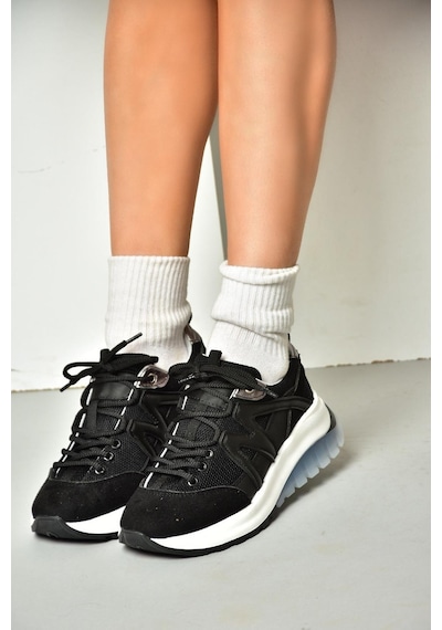 Fox Shoes S973113002 Siyah Süet Kadın Spor Ayakkabı Sneakers Siyah