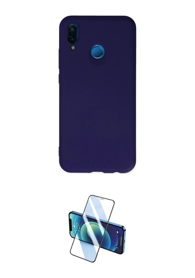 Cep Huawei Uyumlu P20 Lite Kılıf Ahenk Serisi İkili Koruma Seti Najmaddin Mavi