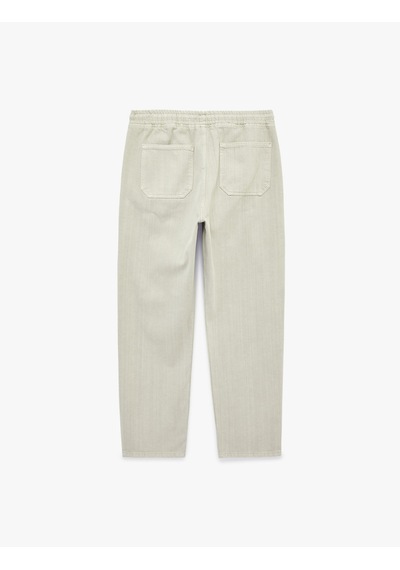 Koton Pamuklu Cepli Beli Bağcıklı Bol Oversize Jogger Jean Pantolon Taş 6sam40275nd