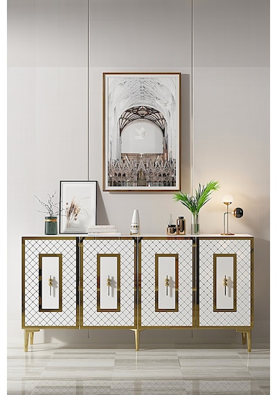 Ka1510bg Puma Konsol, Tv Sehpası Beyaz-gold 150cm Beyaz-gold
