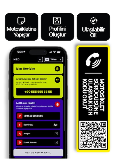 2'li Paket - Motosiklet Numaratörü - Dıştan Yapıştırma - Qr Kodlu Numaratör Yatay Etiket Sarı Siyah
