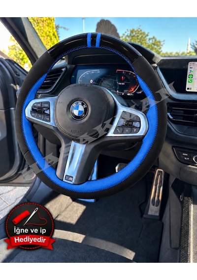 Bmw F33 Dikme Direksiyon Kılıfı Parlak Siyah Mavi Detaylı Mavi Çift Yüzük Ve Dikiş 2013-2020
