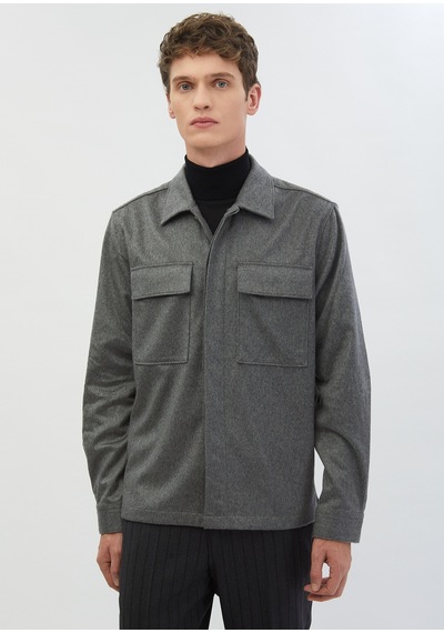 Ramsey Gri Düz Regular Fit Uzun Dokuma %100 Kaşmir Overshirt gri grey
