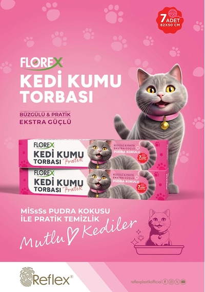 Florex Kedi Kumu Torbası Pudra Kokulu 7'li Paket