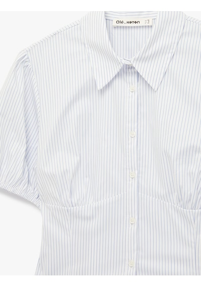 Koton Pamuklu Slim Fit Kısa Kollu Çizgili Gömlek Mavi Çizgili 6sal60142ıw Mavi Çizgili