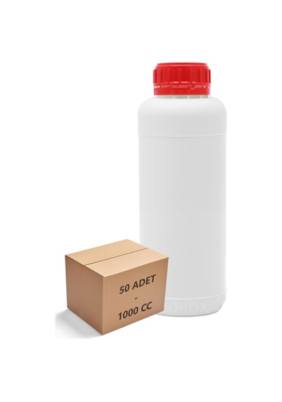 Borox Plastik Yuvarlak Kırmızı Kilit Kapaklı Numune Şişe 50 x 1000 ML