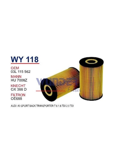 Wy 118 Vw Cay Motor 2010-2015 1.6 2.0 Dizel Yağ Filtresi Wunder