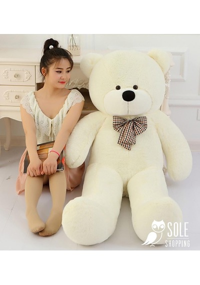 130 Cm Papyonlu Sevimli Peluş Ayı - Sevgiliye Özel Hediye Beyaz