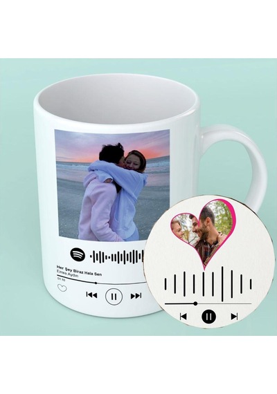 Spotify Kodlu Kişiye Özel Kupa Bardak Ve Altlıgı 07 Beyaz