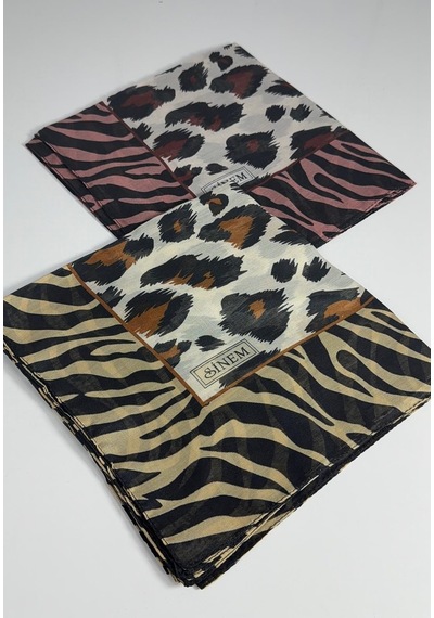 Sinem İndia Leopar Desen 2'li Sorti Eşarp -6294 Bordo-taba