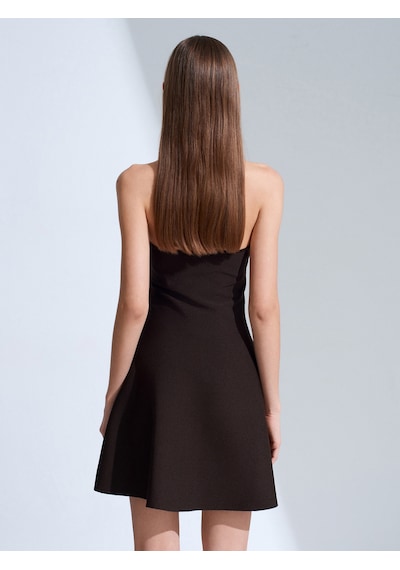 Dilvin 90269 Metal Detaylı Peplum Triko Elbise-koyu Kahve