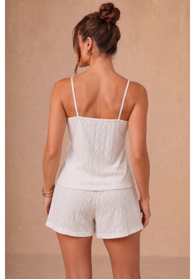 Bella Notte Beyaz Kadın Nakışlı Askılı Şortlu Pijama Takımı