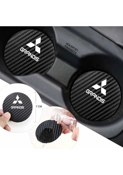 Mitsubishi Grandis Siyah Karbon Araç Bardak Altlığı Mitsubishi Logolu Grandis Özel Üretim 2 Adet 7 Cm 2 Adet
