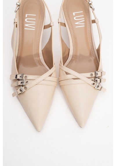 Luvishoes Luvi Shoes Woss Bej Cilt Kemer Detaylı Kadın Topuklu Ayakkabı BEJ CILT Bej