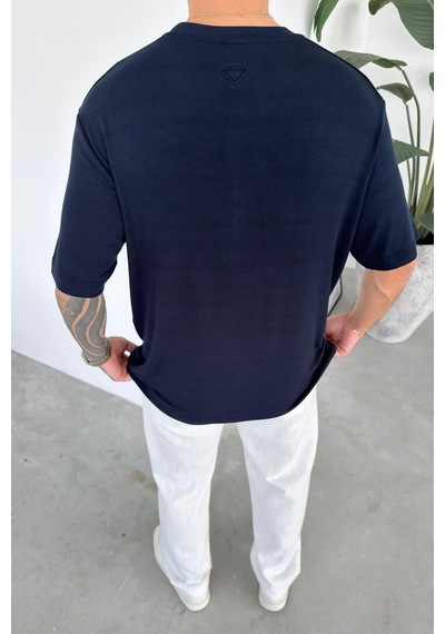 Lacivert Basic Soft Likralı Relaxed Triko Tişört