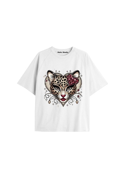 Kalic Studio Y2k Vintage Leopar Baskılı Siyah T-shirt Kod 108 Beyaz-108