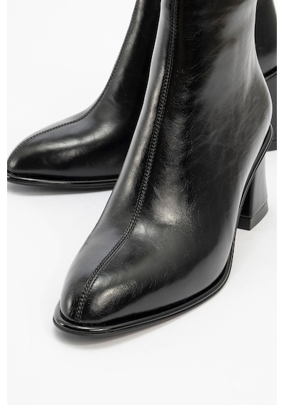 Luvishoes Luvi Shoes Alba Siyah Cilt Kadın Kalın Topuklu Bot Siyah-Cilt