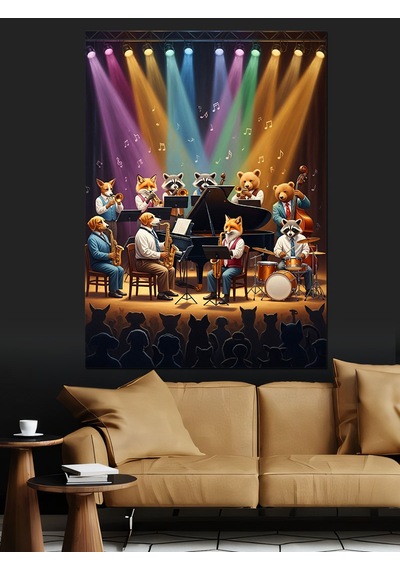 Ahşap Tablo Orkestra Çalan Hayvanlar Grubu Hayvan Tabloları