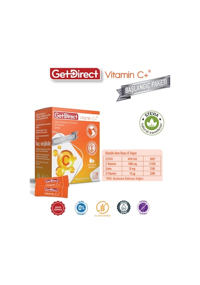 Vitamin C+ 1000 Mg C Vitamini, D Vitamini, Çinko 10 Saşe Uzun Salınımlı C Vitamini, Susuz Kullanım