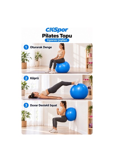 Ckspor 65 Cm Pilates Topu 165 180 Cm Boy Aralığında Olanlar İçin Pilates Topu + Pompası