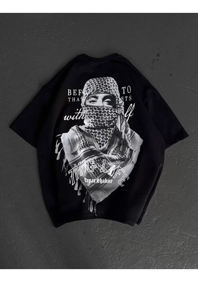 Modi Unisex Baskılı Oversize T-shirt - Siyah - Mymg98300