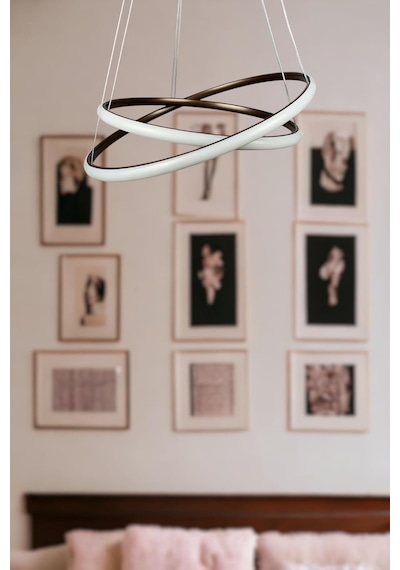 Rings Modern Tasarım - Yatak Odası - Salon - Çocuk Odası - Mutfak Beyaz Led 2 Li Avize Gri Diğer