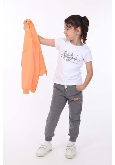 Toontoy Kids Toontoy Kız Çocuk 3lü Baskılı Eşofman Takım Oranj