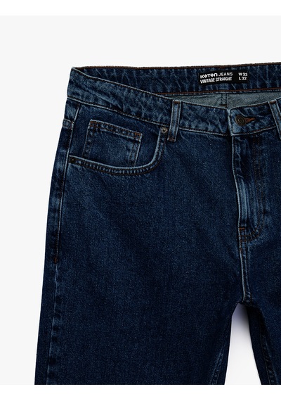 Koton Normal Bel Cepli Pamuklu Vintage Straight Fit Jean Pantolon Koyu İndigo 7wam40148nd