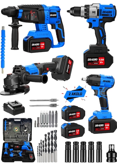 Dragro 128 V 4'lü Set M Kırıcı Delici Somun Taşlama