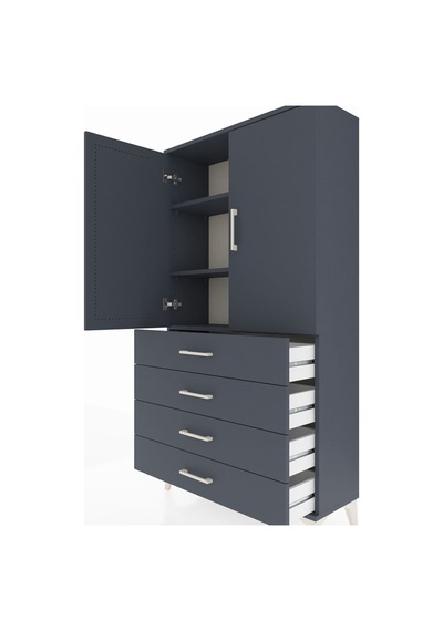 Arges Dolap 3 Raflı 4 Çekmeceli 2 Kapaklı 88x30x163 Antrasit-... Antrasit