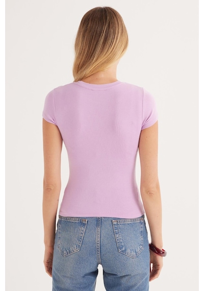 Tudors Kadın Slim Fit Dar Kesim Bisiklet Yaka Viskon Kumaş Ultra Soft Lila Tişört-34855 Lila