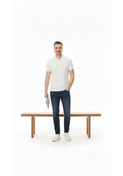 Suma Erkek Pike Kumaş Düğmeli Yaka Regular Fit Günlük Kısa Kol Tişört T-shirt - Beyaz