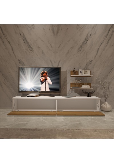 Decoraktiv Eko 4 Mdf Std Tv Ünitesi Tv Sehpası - Beyaz Pera Beyaz - Meşe