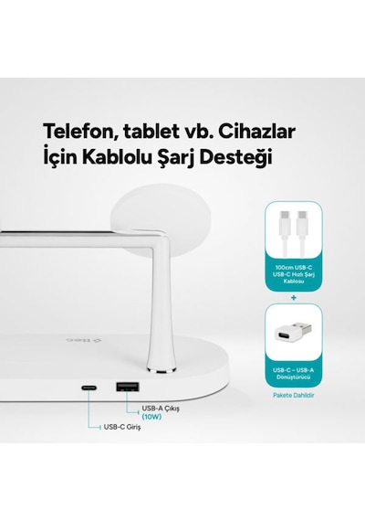 Ttec Aircharger Quattro M Magsafe Uyumlu iPhone - Apple Watch - Airpods LED Kablosuz Hızlı Şarj Standı Beyaz