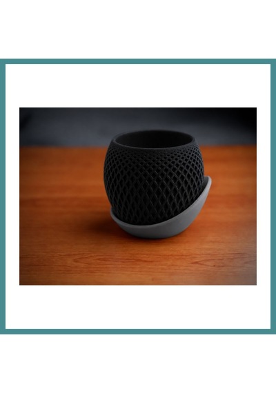 Trendexa 3d Baskı Küre Saksı - Kafes Dokulu İki Parçalı Dekoratif Saksı - Siyah-gri Mac Standart 39378771