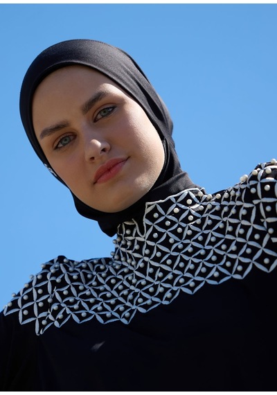 Mayovera İnci Nakışlı Tesettür Mayo Siyah