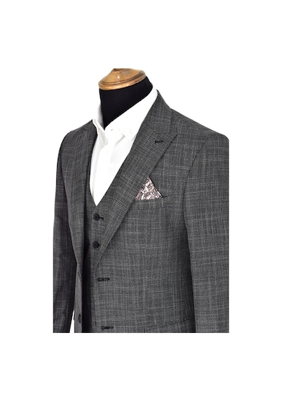 Suitmen Erkek Silim Fitt Çift Yırtmaçlı Yelekli Takım Elbise Bgl-st03413 Füme
