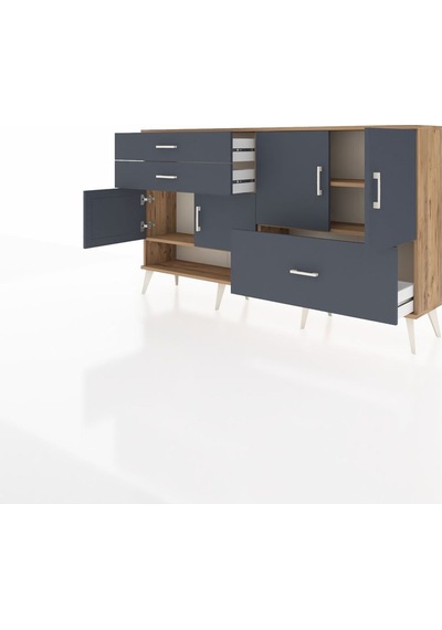 Arges Konsol 3 Raflı 3 Çekmeceli 4 Kapaklı 176x30x99 Çam-antrasit Çam-antrasit