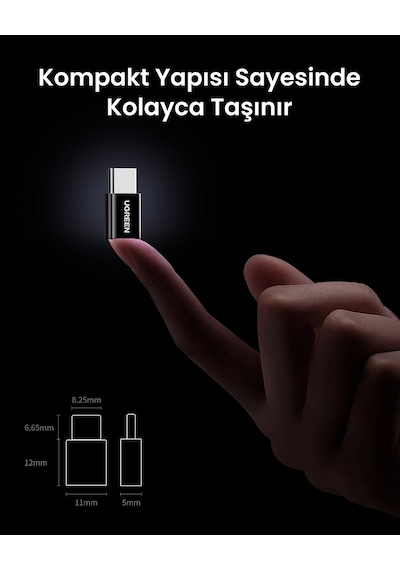 Ugreen Micro Usb To Type-c Dönüştürücü Adaptörü, Siyah, 30391