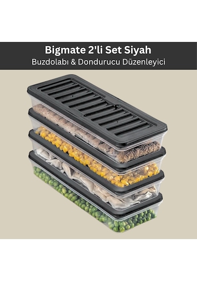 Bigmate 2'li Şeffaf Saklama Kabı 2x1 Lt Bgmt1115 Mikrodalga Buzdolabı Ve Dondurucu Uyumlu Düzenleyici Siyah