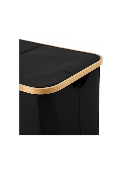 Bambu Çerçeveli 100 Litre Kapaklı Katlanabilir Çamaşır Sepeti, 2 Bölmeli Kirli Sepeti 60x54x33 Siyah