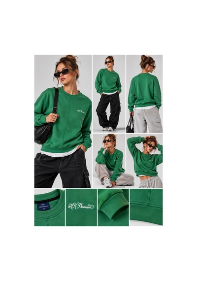 Hk Premium Sweatshirt Bisiklet Yaka Hk Premium Logolu Erkek Basic Yeşil