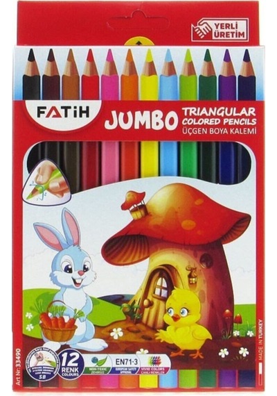 Jumbo Üçgen Kuru Boya Kalemi 12 Renk Diğer